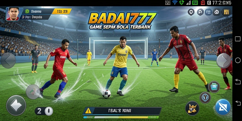 Tampilan gameplay BADAI777 yang dinamis dan penuh aksi sepak bola.