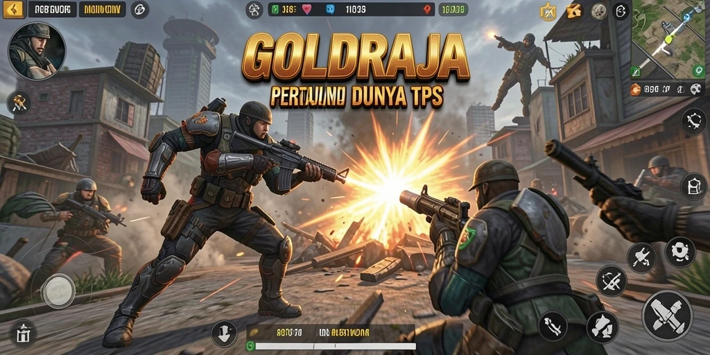 Gameplay intens terlibat dalam GOLDRAJA, aksi tembak-menembak seru.