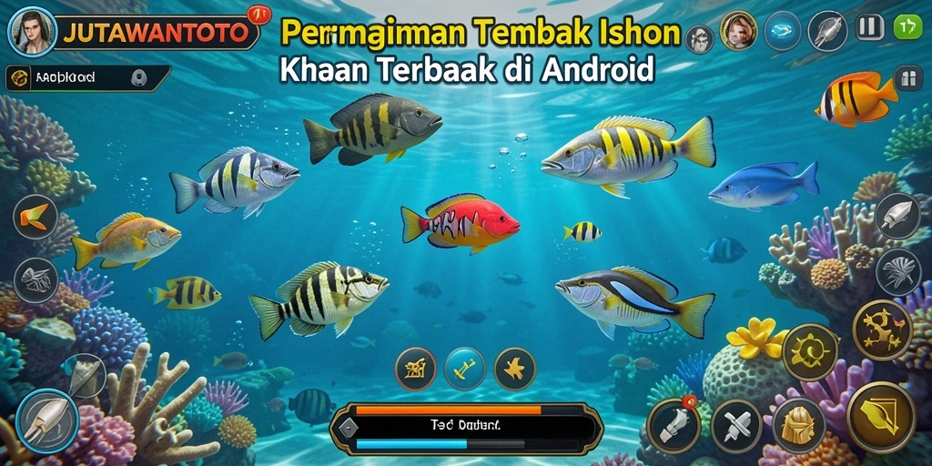 Tampilan gameplay seru dalam JUTAWANTOTO dengan berbagai ikan yang menantang.