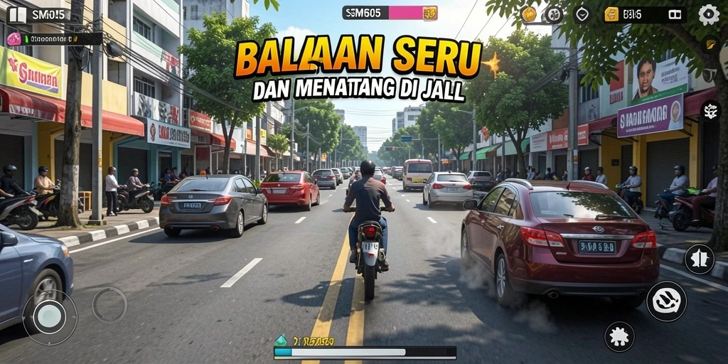 Tampilan seru dari gameplay balap SM605 yang mendebarkan.